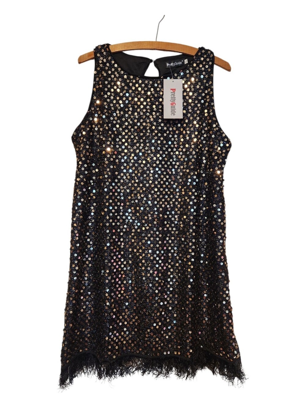 NEW! Pretty Guide Sparkly Sequin Black Shift Cocktail Retro Party Dress XL